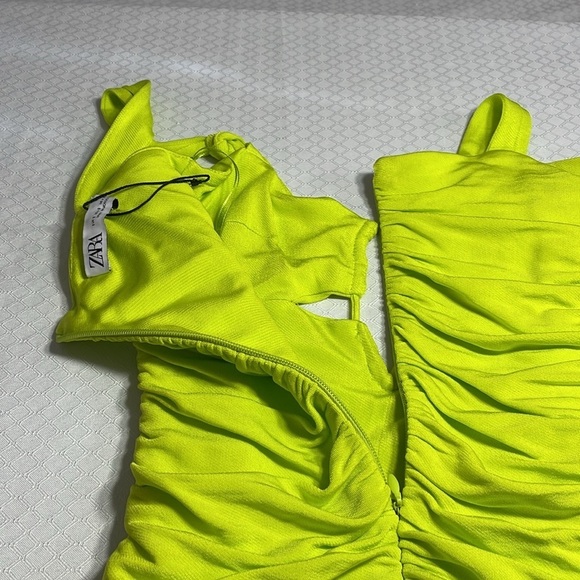 Zara Neon Rushed Cutout Mini Dress NWT - Picture 7 of 7